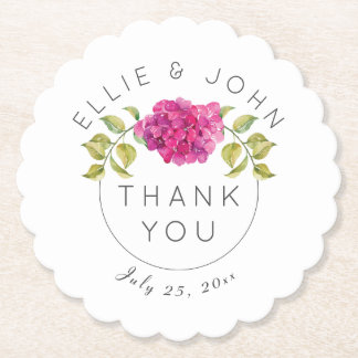 Wedding Favor Hot Pink Hydrangea Paper Coaster