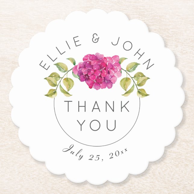 Wedding Favor Hot Pink Hydrangea Paper Coaster (Front)