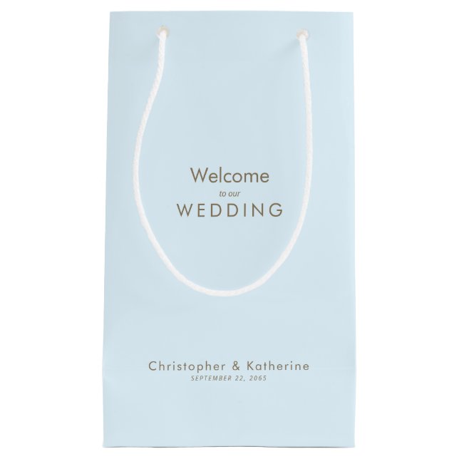 Wedding Favor Ice Blue Names & Date  Small Gift Bag (Front)
