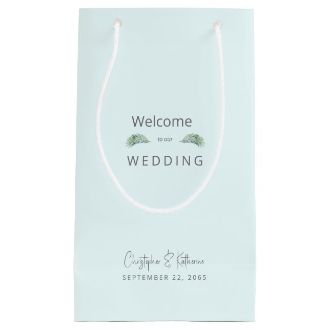 Wedding Favor Ice Blue Tropical Names & Date  Small Gift Bag (Front)