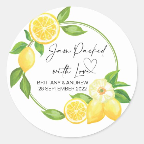 Wedding Favor Jam Packed With Love Lemons Classic Round Sticker