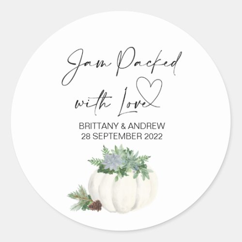 Wedding Favor Jam Packed With Love Thanksgiving Classic Round Sticker