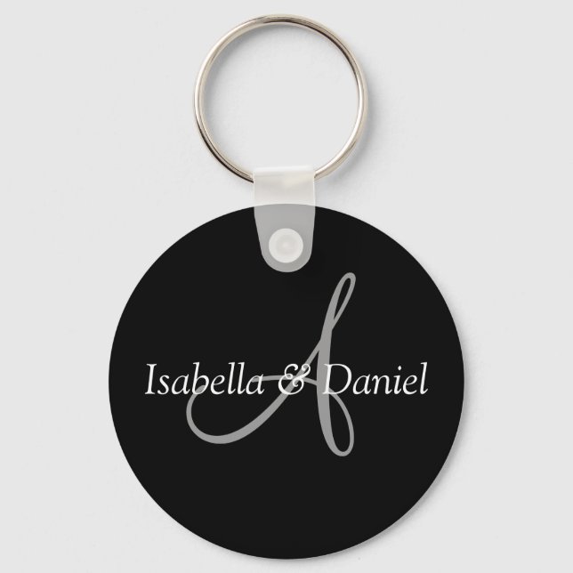 Wedding Favor Keepsake Bride Groom Names Monogram Keychain (Front)