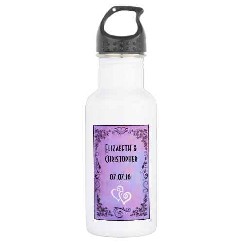 Wedding Favor Keepsake Purple Fancy Frame Stainless Steel Water Bottle