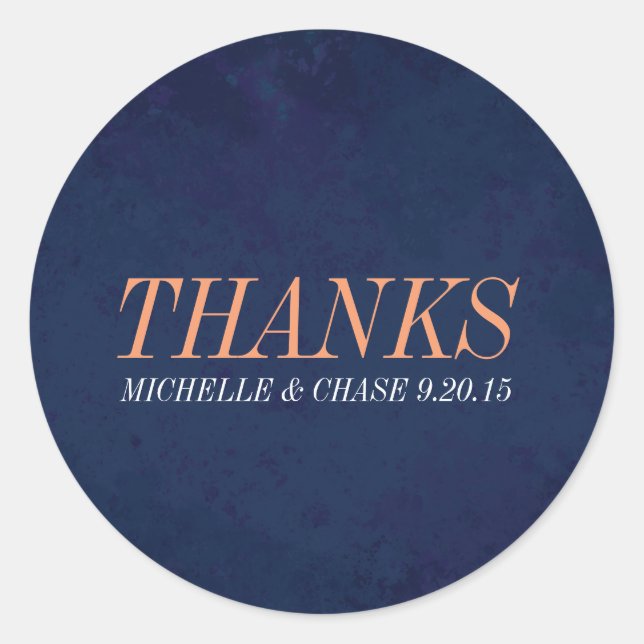 Wedding Favor Label, Navy Blue Texture Classic Round Sticker (Front)