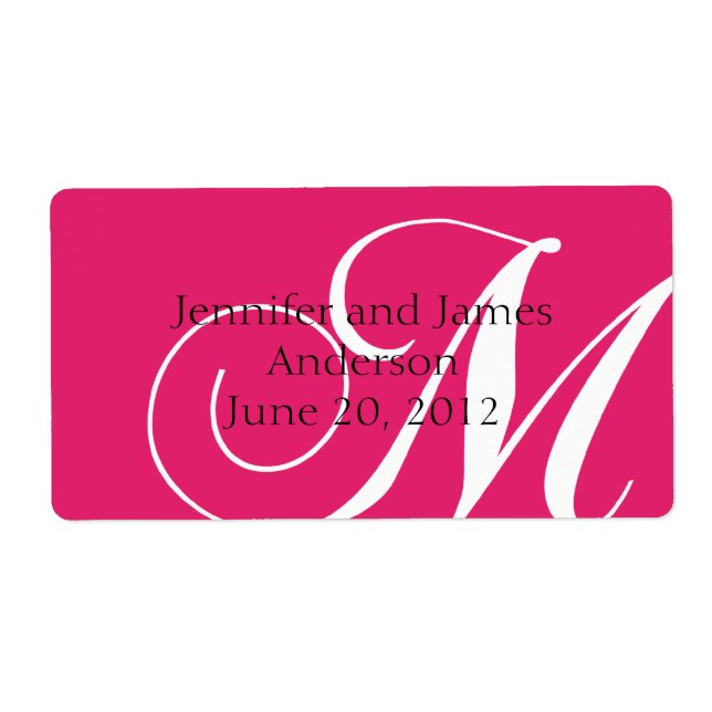 Wedding Favor Labels Pink Monogram M (Front)