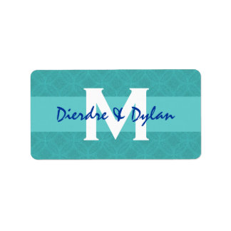 Wedding Favor Lable Aqua Monogram Label