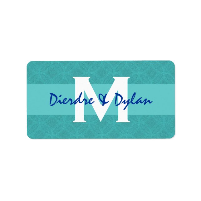 Wedding Favor Lable Aqua Monogram Label (Front)
