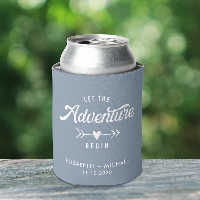 Wedding Favor Let The Adventure Begin Dusty Blue Can Cooler (Creator Uploaded)