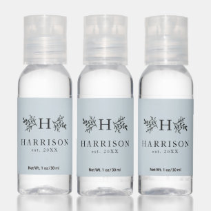 Wedding favor light blue monogram personalized hand sanitizer