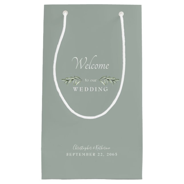 Wedding Favor Light Sage Names & Date  Small Gift Bag (Front)