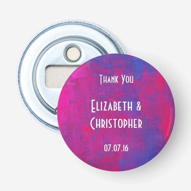 Wedding favor Magenta and Blue Abstract Painting Bottle Opener (Front)