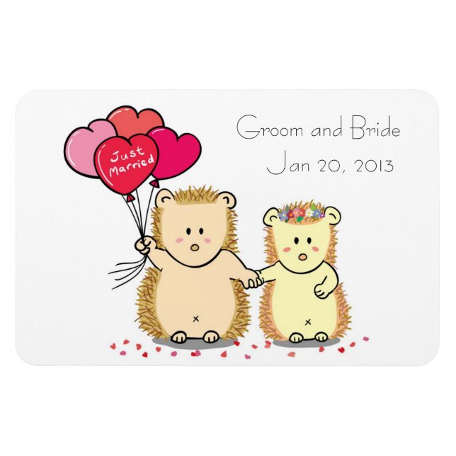 Wedding Favor Magnet - Cute hedgehog couple (Horizontal)