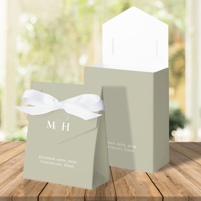 Wedding Favor Minimalist Sage Green Favor Boxes (Elegant simple sage green wedding favor box. With monogram and ampersand.)