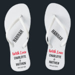 Wedding Favor Modern Typography Flip Flops<br><div class="desc">These modern typography flip flops are a fun thank you favor for any couple who is having their wedding during the summer or a destination wedding at the beach! Personalize with the bride and groom's names, wedding date, and the name of your bridesmaid, groomsman, or honored guest. You can keep...</div>