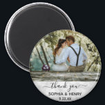 Wedding Favor Modern Typography Photo Thank You Magnet<br><div class="desc">This modern typography photo magnet will make the perfect favor for your wedding!  Personalize with the photo,  names,  and date of your choice.  The text is imposed over a light white bokeh background.</div>