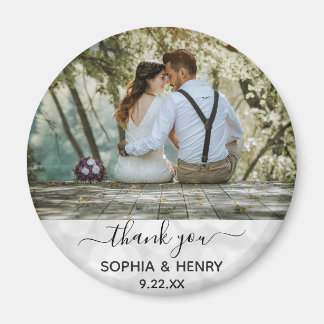 Wedding Favor Modern Typography Photo Thank You Magnet