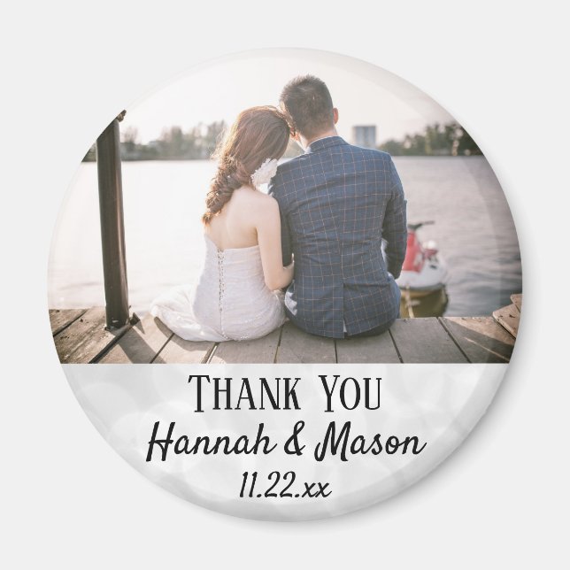 Wedding Favor Modern Typography Photo Thank You Magnet (Front)