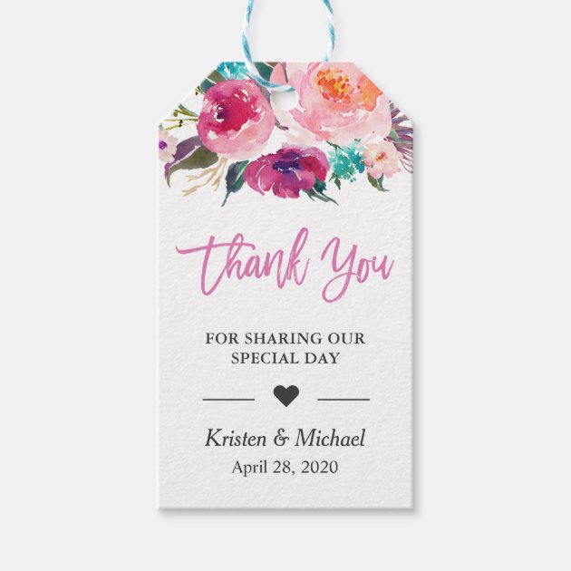 Wedding Favor Modern Watercolor Floral Thank You Gift Tags