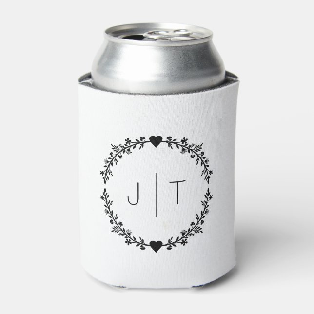 Wedding Favor Monogram Heart Wreath Gray Pastel  Can Cooler (Can Front)