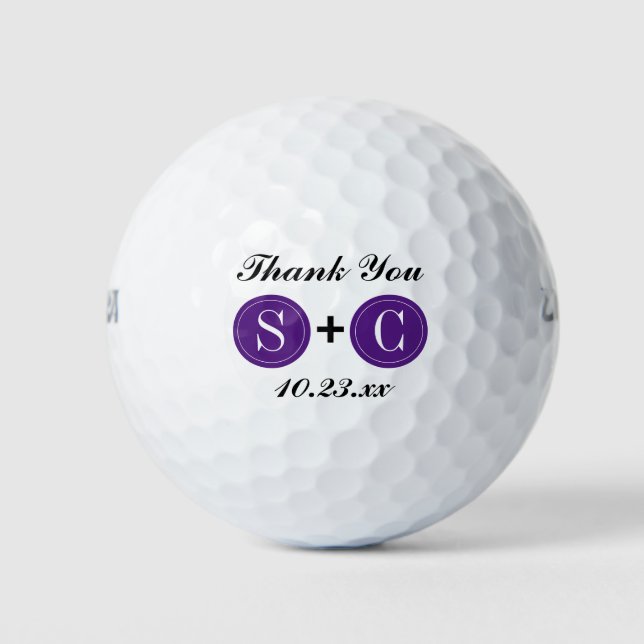Wedding Favor Monogram Initials Thank You Golf Balls (Front)