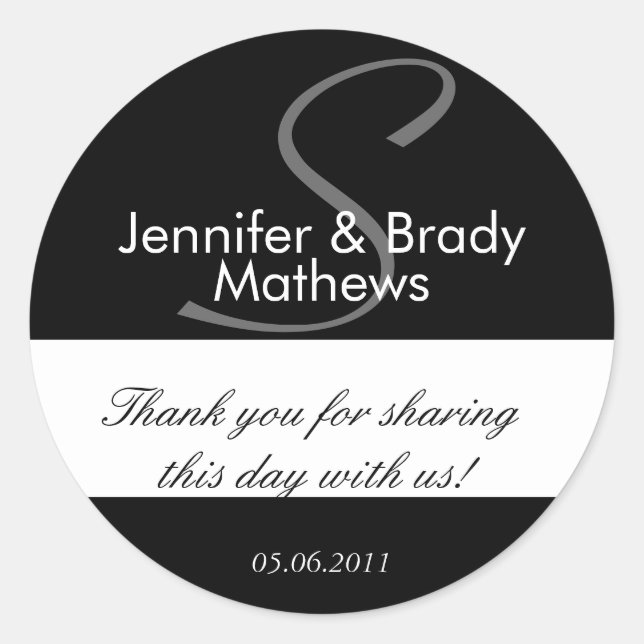Wedding Favor Monogram S Thank You Sticker (Front)