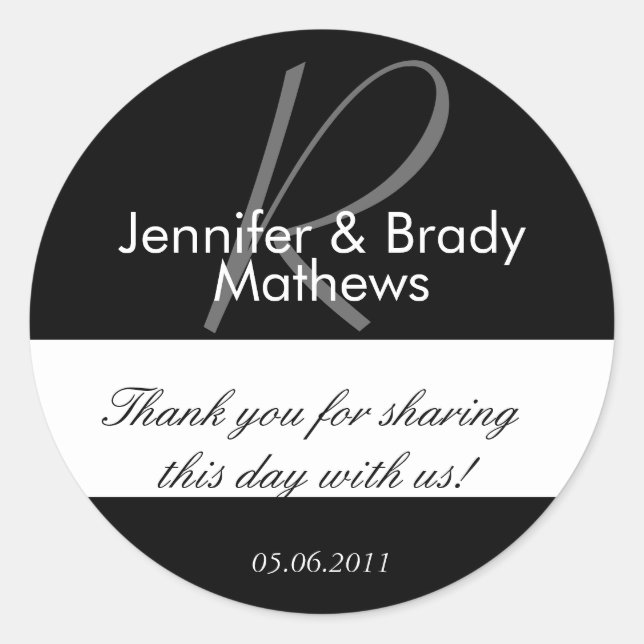 Wedding Favor Monogram Thank You Sticker (Front)