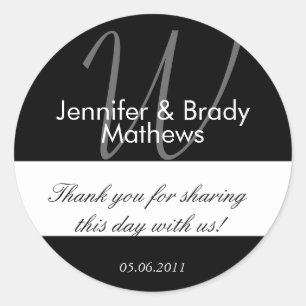 Wedding Favor Monogram W Thank You Sticker
