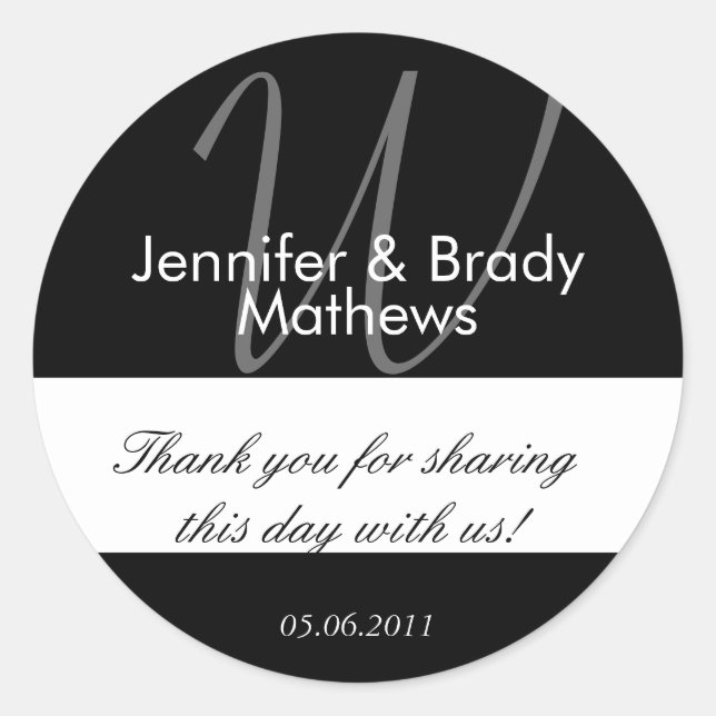 Wedding Favor Monogram W Thank You Sticker (Front)