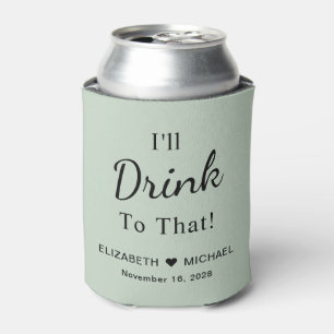 Wedding Favor Monogrammed Sage Green Can Cooler
