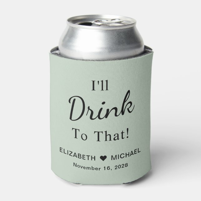 Wedding Favor Monogrammed Sage Green Can Cooler (Can Front)