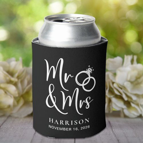 Wedding Favor Mr and Mrs Black Can Cooler