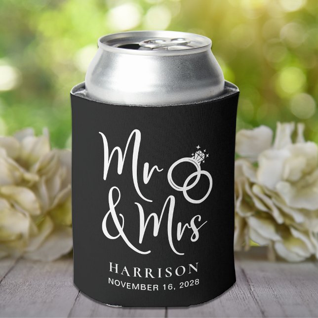 Wedding Favor Mr and Mrs Black Can Cooler (Creator Uploaded)