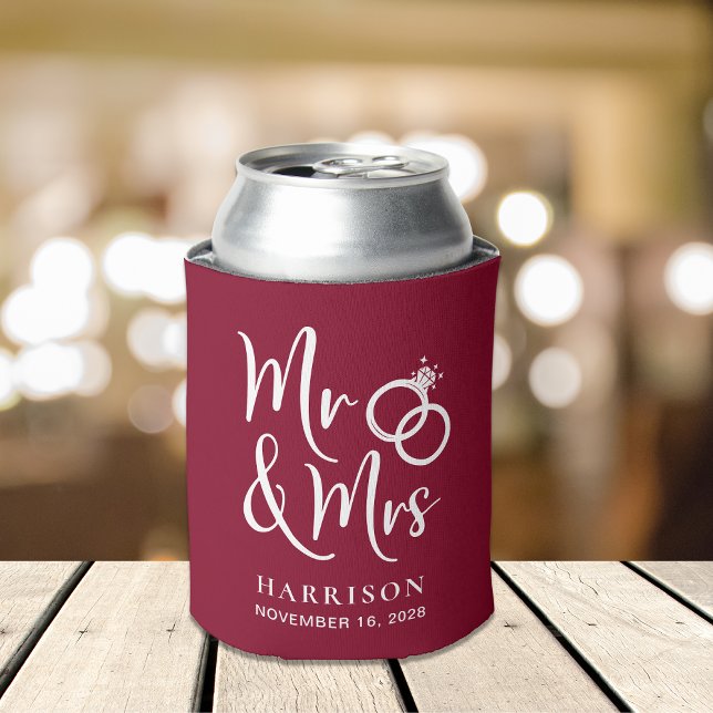 Wedding Favor Mr and Mrs Burgundy Can Cooler (Creator Uploaded)