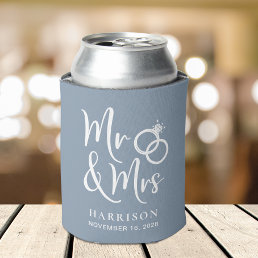 Wedding Favor Mr and Mrs Dusty Blue Can Cooler