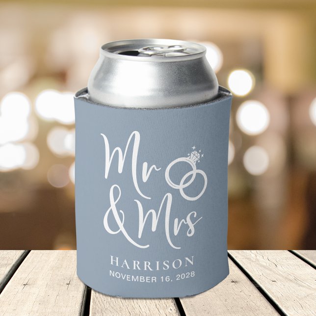 Wedding Favor Mr and Mrs Dusty Blue Can Cooler (Creator Uploaded)