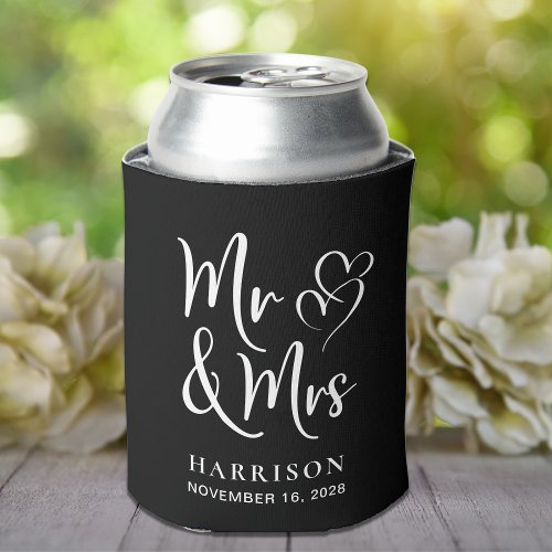 Wedding Favor Mr Mrs Black Can Cooler