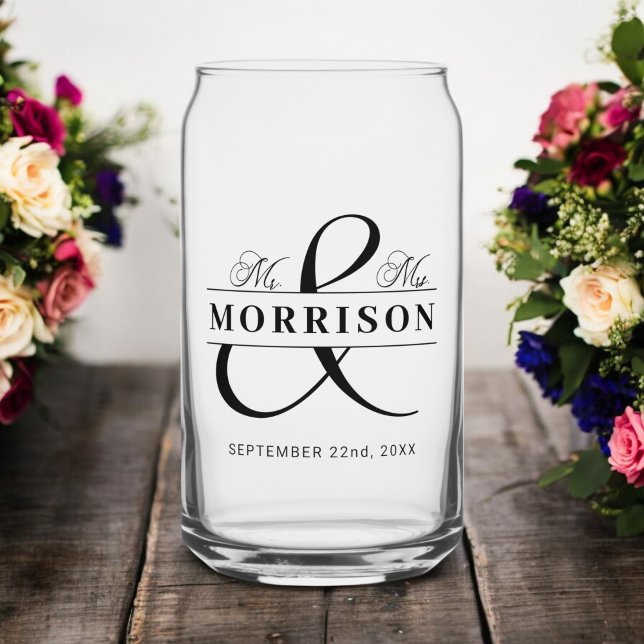 Wedding Favor Mr Mrs Black White Can Glass (Creator Uploaded)