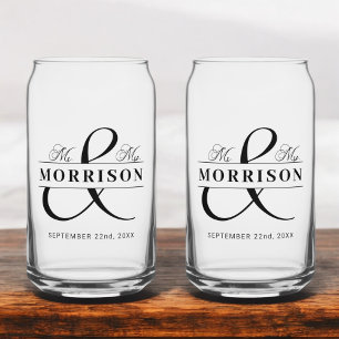 Wedding Favor Mr Mrs Black White Can Glass