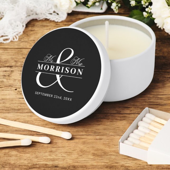 Wedding Favor Mr Mrs Black White Mini Candle Favors (Creator Uploaded)