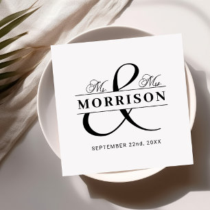 Wedding Favor Mr Mrs Black White Napkins