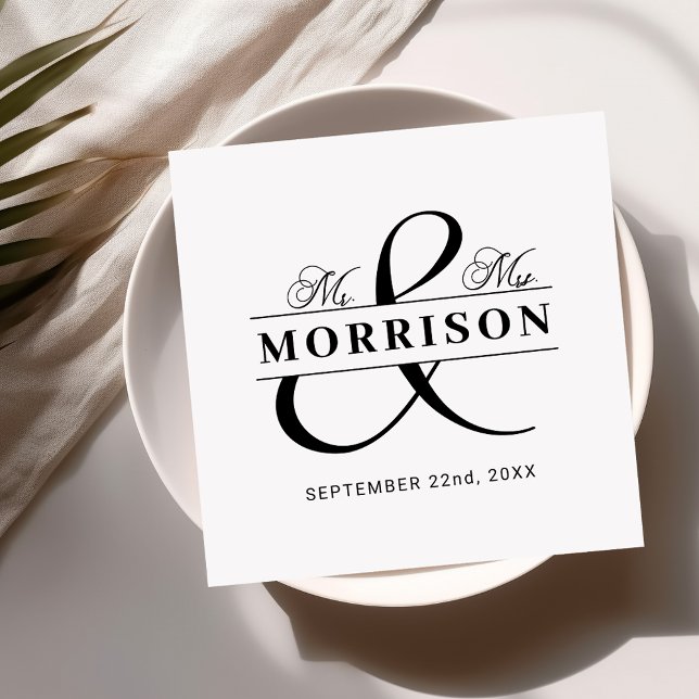 Wedding Favor Mr Mrs Black White Napkins (Creator Uploaded)