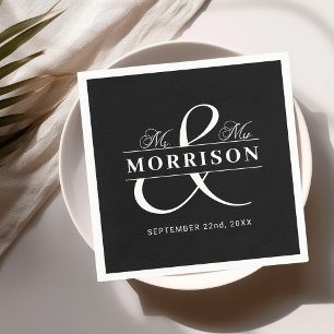 Wedding Favor Mr Mrs Black White Napkins