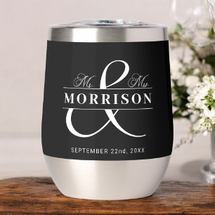Wedding Favor Mr Mrs Black White Thermal Wine Tumbler