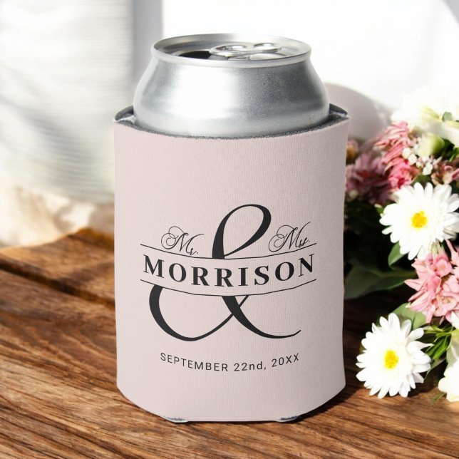 Wedding Favor Mr Mrs Blush Pink Can Cooler (Creator Uploaded)