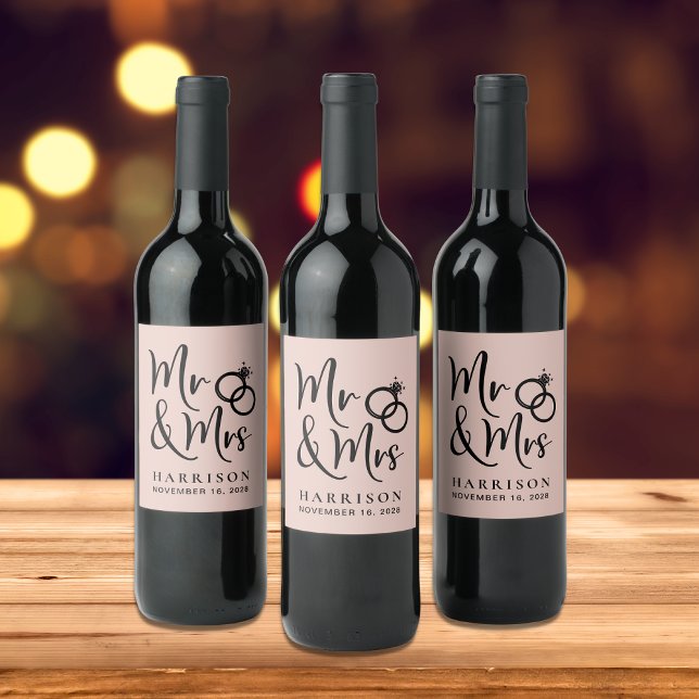 Wedding Favor Mr Mrs Blush Wine Label (Creator Uploaded)