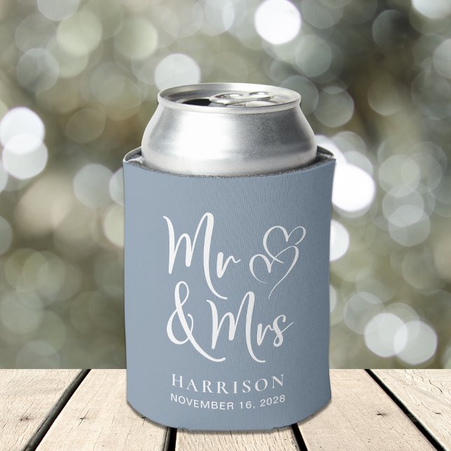 Wedding Favor Mr Mrs Dusty Blue Can Cooler (Creator Uploaded)