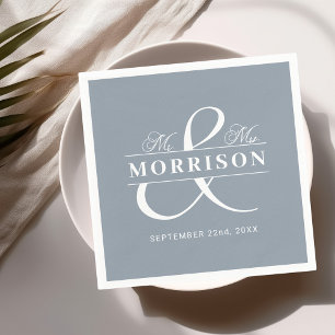 Wedding Favor Mr Mrs Dusty Blue Napkins