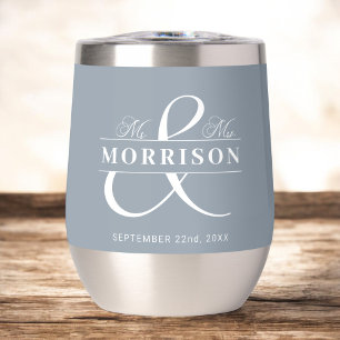 Wedding Favor Mr Mrs Dusty Blue Thermal Wine Tumbler