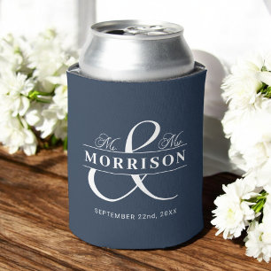 Wedding Favor Mr Mrs Navy Blue Can Cooler